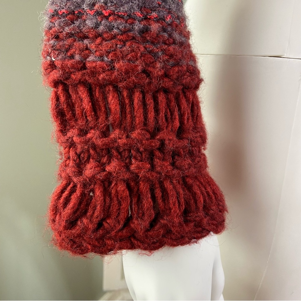 Free People Nordic Red Gray Striped Cropped Bell Sleeve Sweater Small S Chunky - Picture 11 of 14